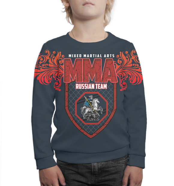 Свитшот для мальчиков с изображением MMA Russian Team цвета Белый
