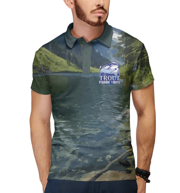 Мужское поло с изображением Форель цвета Белый