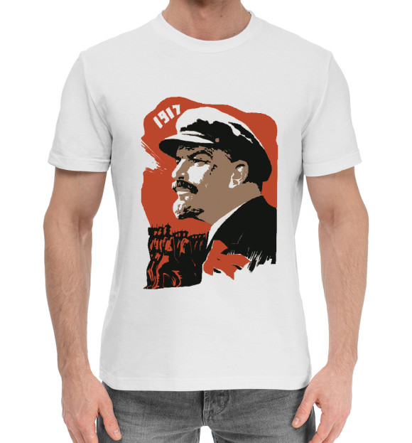 Мужская хлопковая футболка с изображением ЛЕНИН 1917 цвета Белый