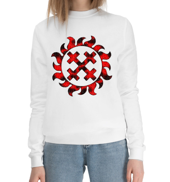 Женский хлопковый свитшот с изображением Символика Богини Мары цвета Белый