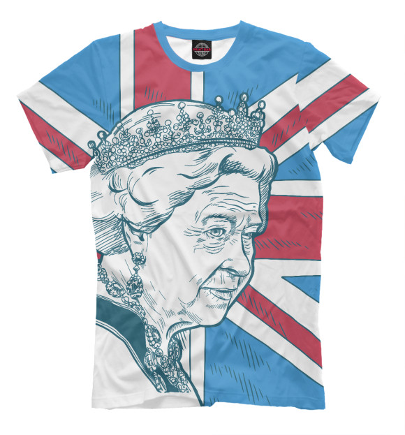 Мужская футболка с изображением Королева Елизавета II флаг цвета Белый
