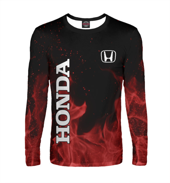 Мужской лонгслив с изображением Honda red fire цвета Белый