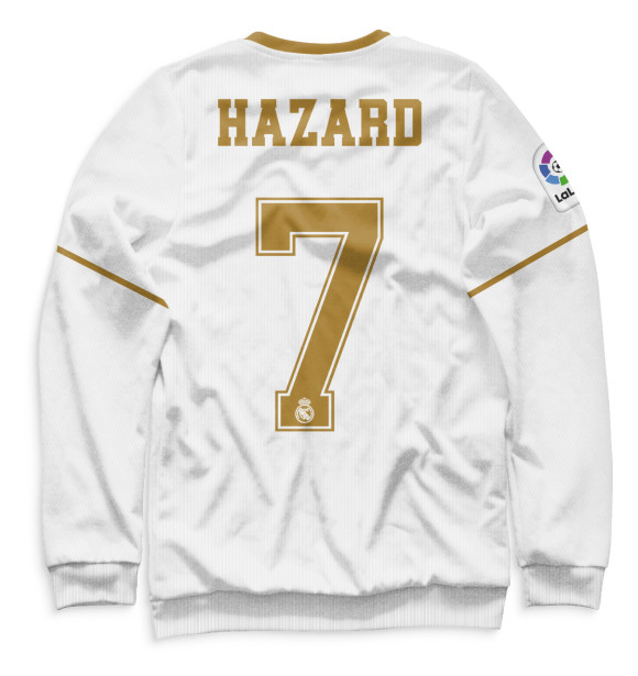 Мужской свитшот с изображением Азар Реал Мадрид форма домашняя 19/20 цвета Белый
