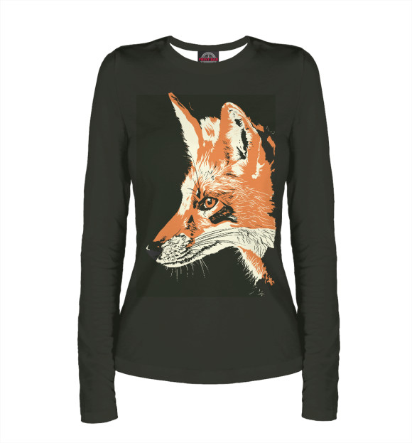 Женский лонгслив с притом Арт Лиса цвета Белый Женский лонгслив с изображением Арт Лиса цвета Белый