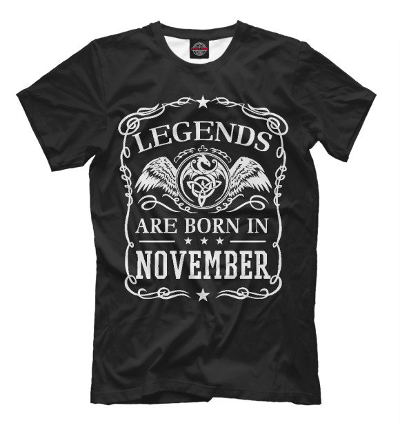 Мужская футболка с изображением Легенды рождаются в ноябре цвета Черный