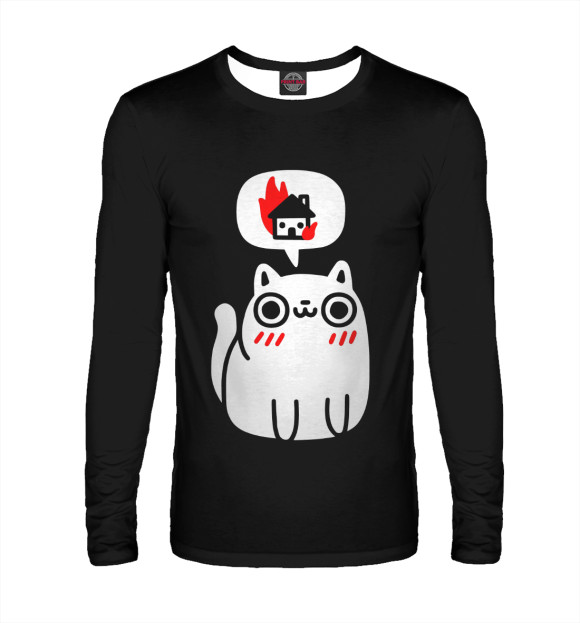 Мужской лонгслив с изображением Не зли кота цвета Белый