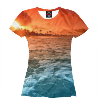 Женская футболка Рыжий закат на море