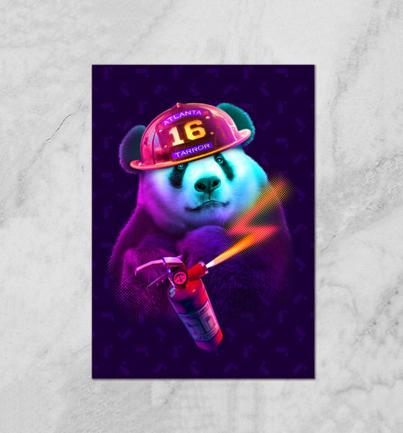 Плакат с изображением Panda Fireman цвета Белый