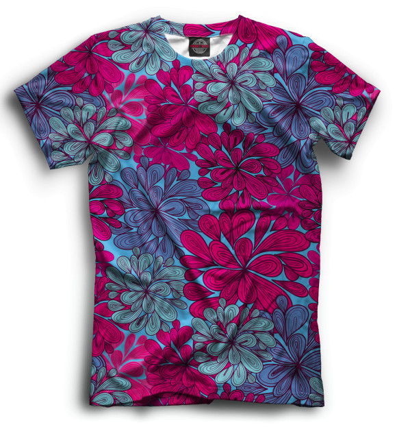 Мужская футболка с изображением Цветы цвета Черный