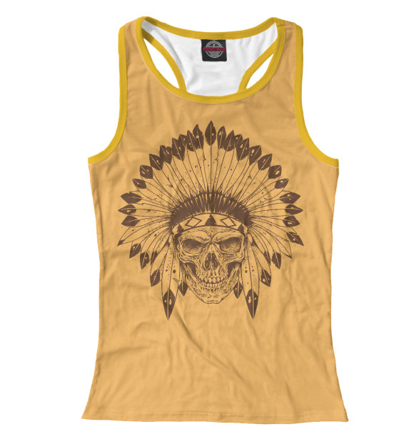 Женская майка-борцовка с изображением Indian Skull 2 цвета Белый