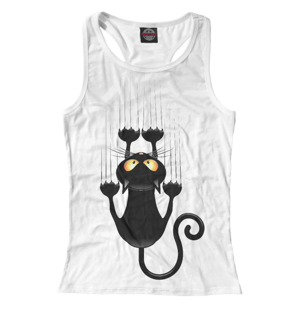 Женская майка-борцовка с изображением Чёрный кот цвета Белый