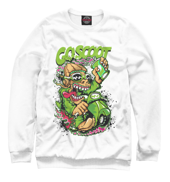 Мужской свитшот с изображением GO SCOOT цвета Белый