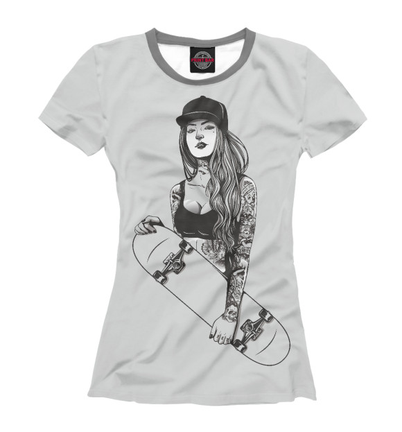Женская футболка с изображением Скейтбордистка цвета Белый