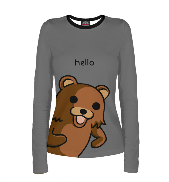 Женский лонгслив с притом PedoBear цвета Белый Женский лонгслив с изображением PedoBear цвета Белый