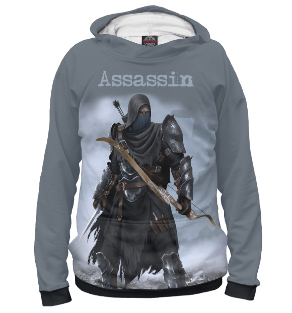Мужское худи с притом Assassin цвета Белый Мужское худи с изображением Assassin цвета Белый