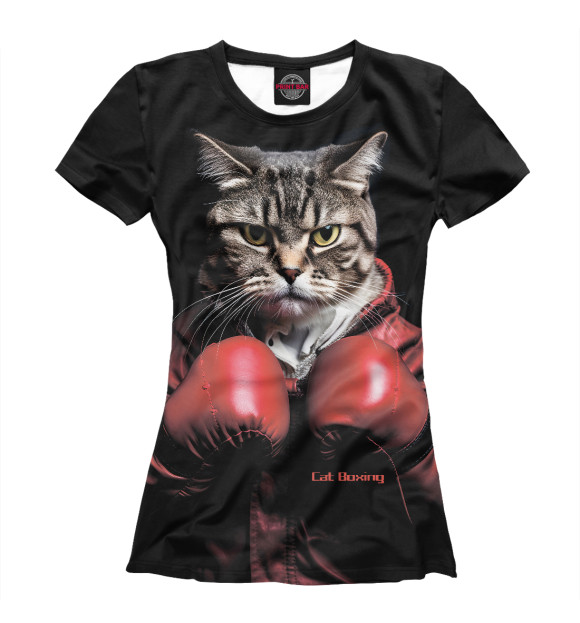 Женская футболка с изображением Cat boxing цвета Белый
