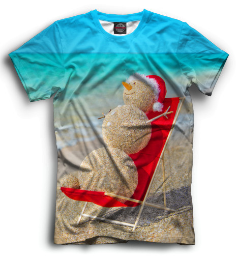 

Футболки Print Bar, Черный, Снеговик на пляже