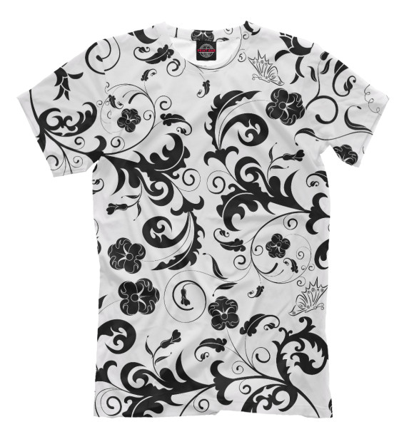 Мужская футболка с изображением White'n'Black  Flowers цвета Молочно-белый