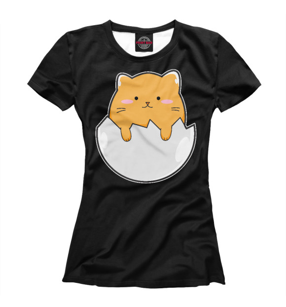 Женская футболка с изображением Котик птенец цвета Белый