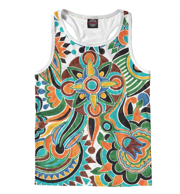 Мужская майка-борцовка с изображением Мотивы Казахстана цвета Белый