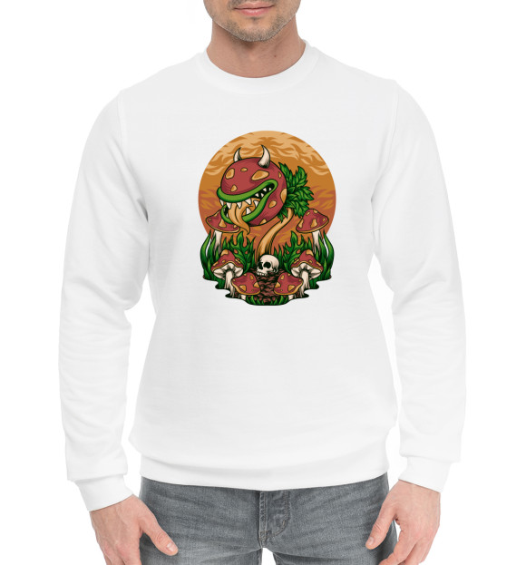 Мужской хлопковый свитшот с изображением Психоделический гриб цвета Белый
