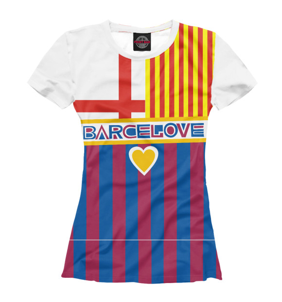 Футболка для девочек с изображением BarceLove цвета Белый