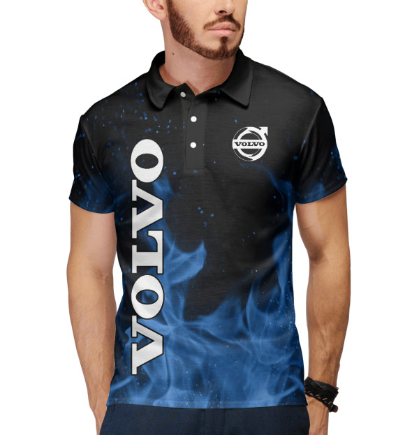 Мужское поло с изображением Volvo blue fire цвета Белый
