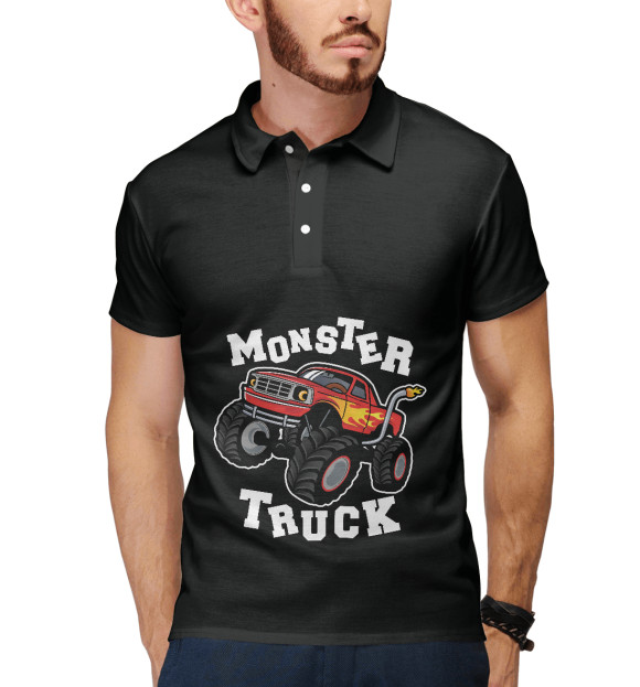 Мужское поло с изображением Monster truck цвета Белый