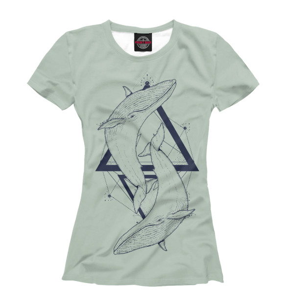 Женская футболка с изображением Два кита цвета Белый