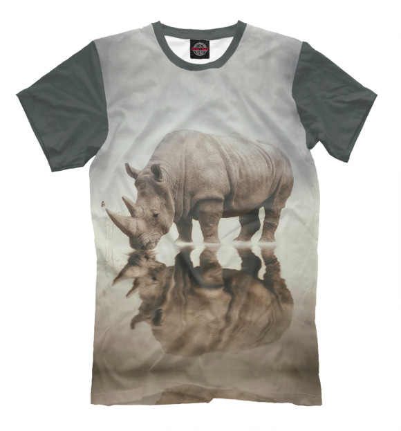 Мужская футболка с изображением Носорог цвета Серый