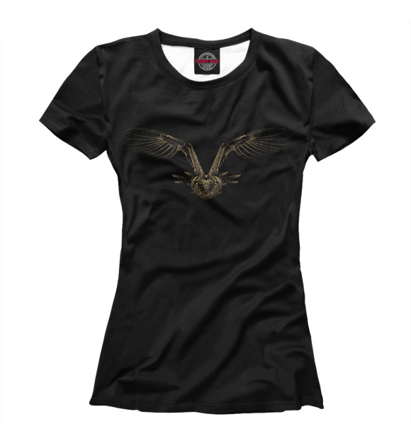Женская футболка с изображением Golden flying owl цвета Белый