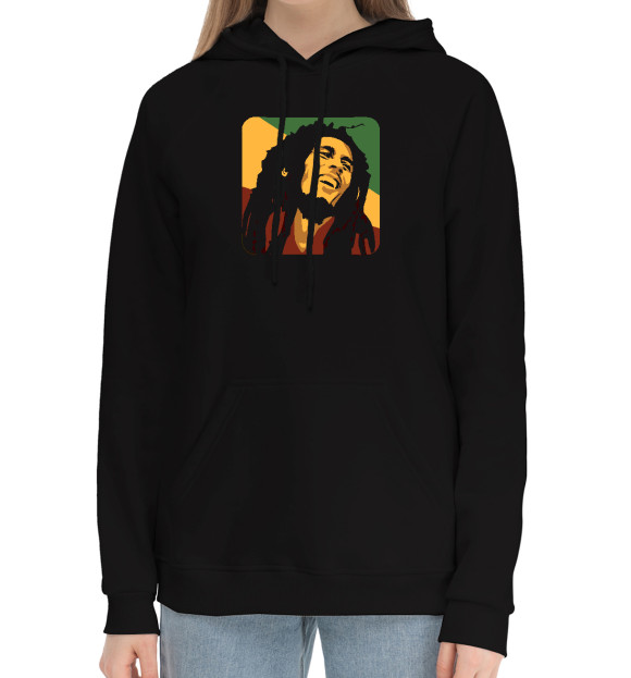 Женский хлопковый худи с изображением Bob Marley цвета Черный