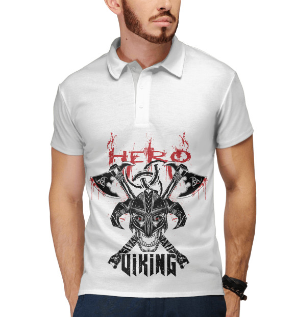 Мужское поло с изображением Викинг цвета Белый