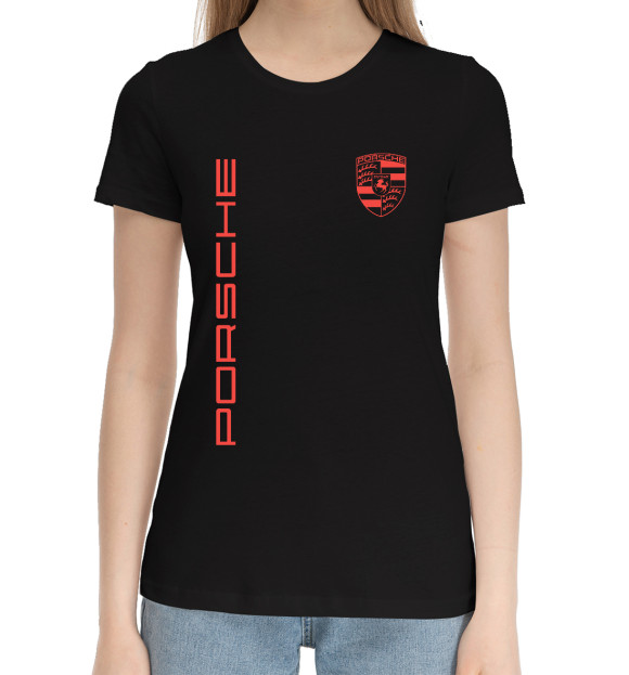 Женская хлопковая футболка с изображением Porsche цвета Черный
