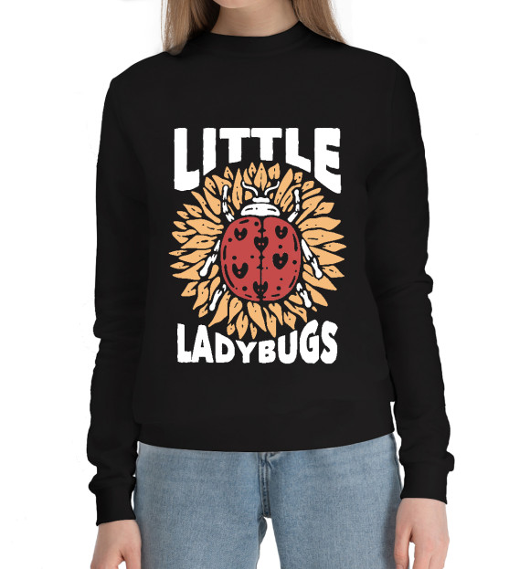 Женский хлопковый свитшот с изображением Маленькая божья коровка цвета Черный