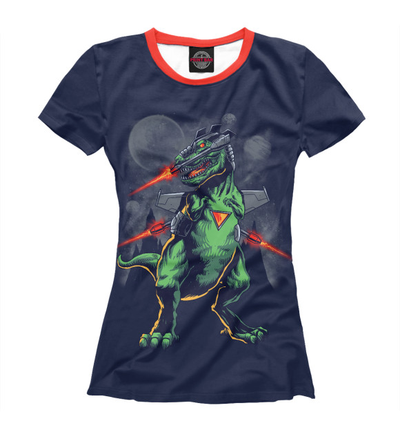 Женская футболка с изображением Звездный динозавр цвета Белый