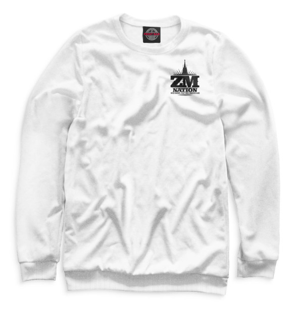 Женский свитшот с изображением ZM Nation цвета Белый