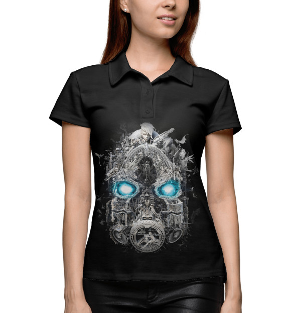 Женское поло с притом Маска Хауса Borderlands 3 цвета Белый Женское поло с изображением Маска Хауса Borderlands 3 цвета Белый