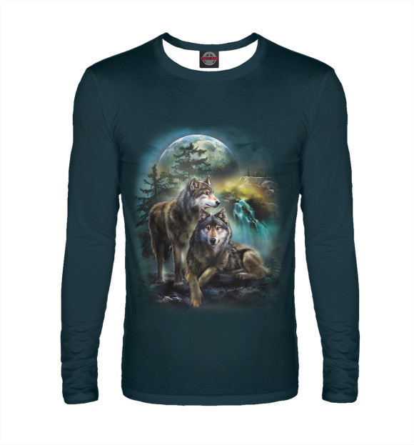 Мужской лонгслив с изображением Волки цвета Белый