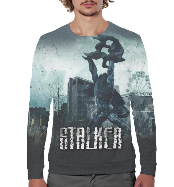 Мужской свитшот с изображением S.T.A.L.K.E.R. цвета Белый