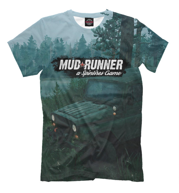 Мужская футболка с изображением УАЗ в Mudrunner цвета Молочно-белый