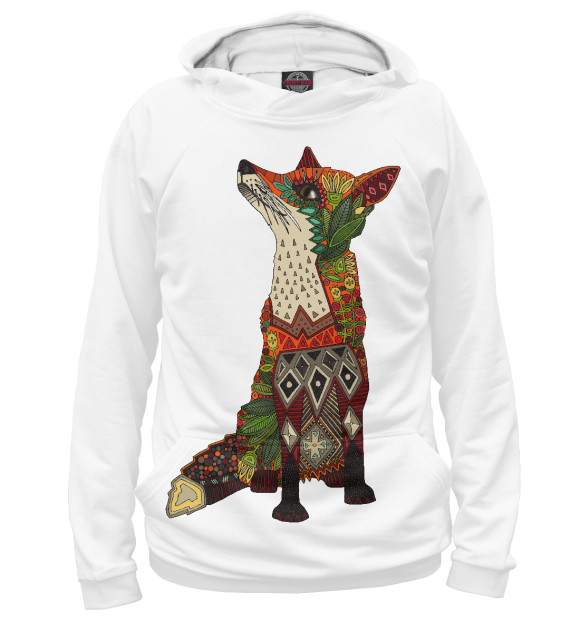 Мужское худи с изображением Floral fox цвета Белый