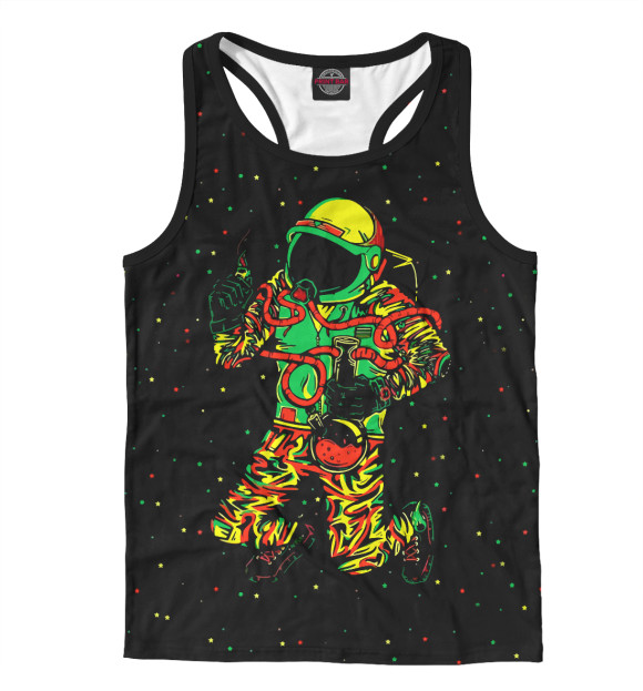 Мужская майка-борцовка с изображением Космонавт с кальяном цвета Белый