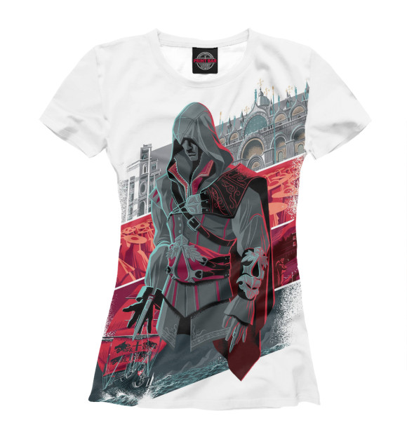 Футболка для девочек с изображением Assassin's Creed — Эцио Аудиторе цвета Белый