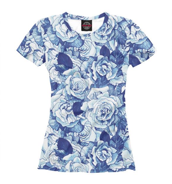 Женская футболка с изображением Голубые розы цвета Белый