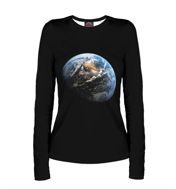 Женский лонгслив с изображением Земля цвета Белый