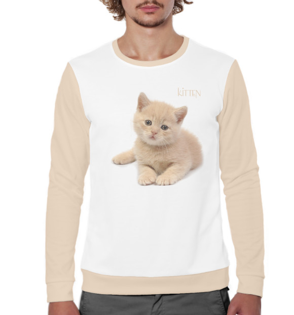 Мужской свитшот с изображением Котёнок цвета Белый