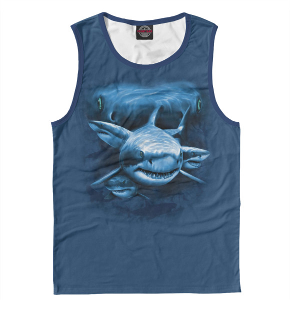 Мужская майка с притом Акулы цвета Белый Мужская майка с изображением Акулы цвета Белый