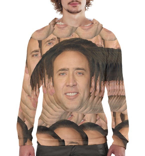 Мужское худи с изображением Николас Кейдж цвета Белый