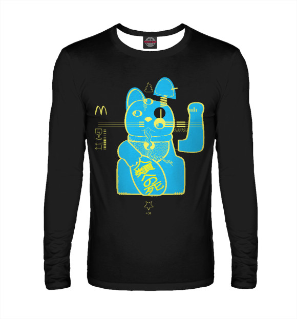Мужской лонгслив с изображением Maneki-neko цвета Белый